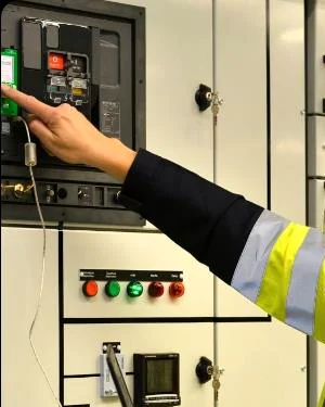 Botonera de pilotos de señalización y accionamiento del interruptor general del tablero.
